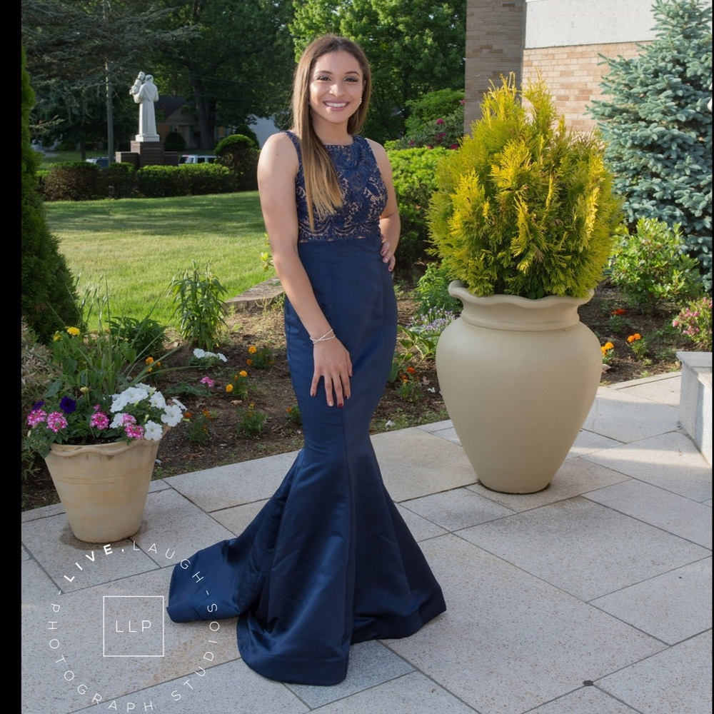 Jovani Navy Blue Two Piece Prom Dress